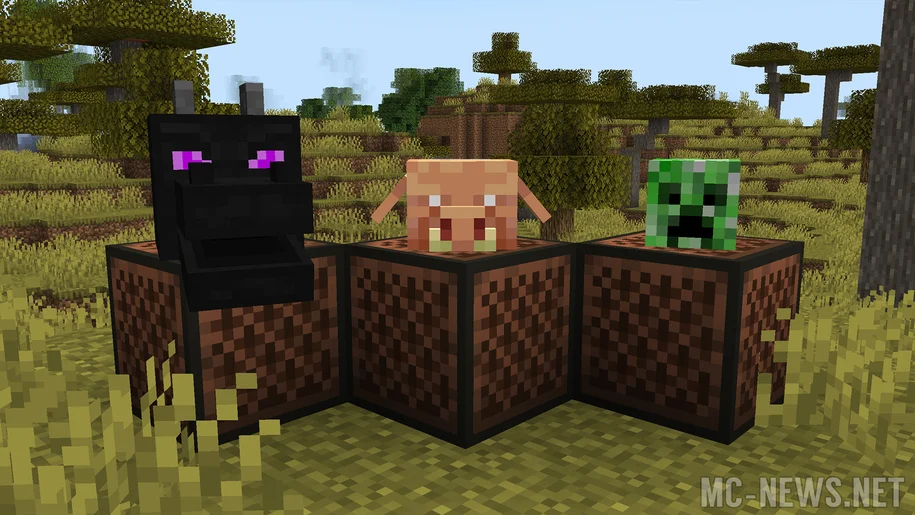 Mob heads on top of noteblocks in Minecraft